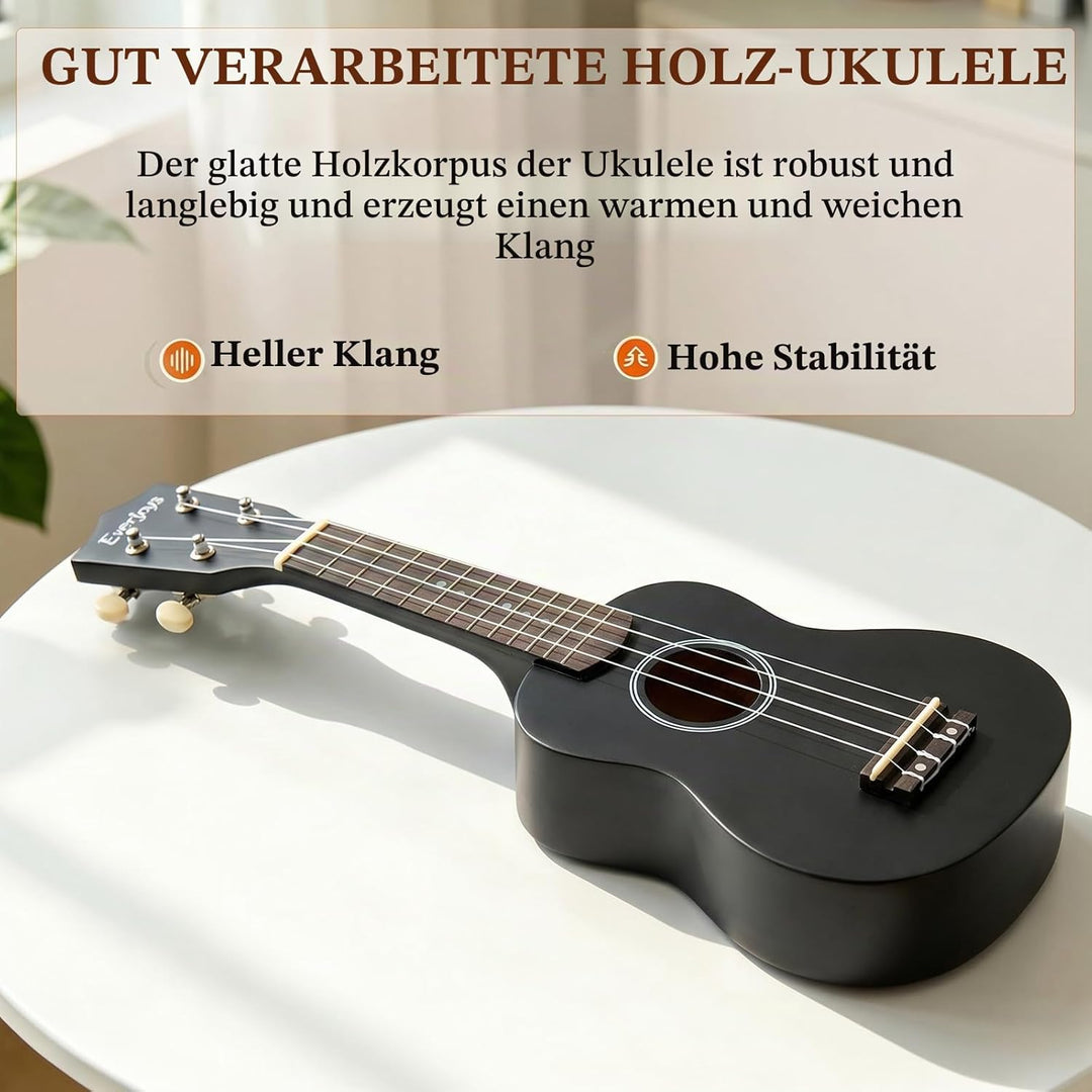 Everjoys Sopran Ukulele Set für Kinder und Erwachsene 21 Zoll Ukulele Starter Kit mit Tasche, Tuner,
