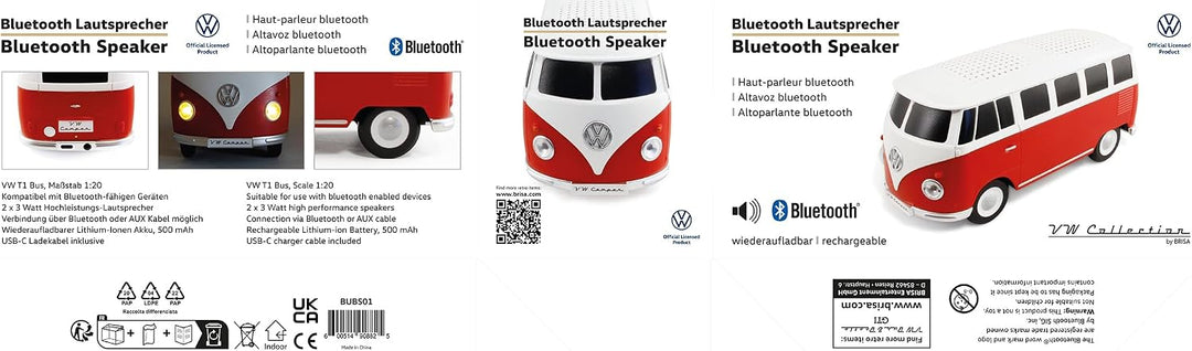 BRISA VW Collection - T1 Bulli Bus Bluetooth Lautsprecher Tragbar Mini-USB | Volkswagen 1:20 Modell