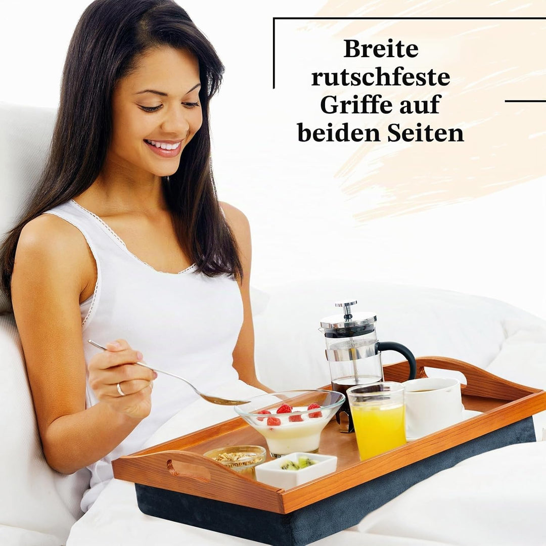 Tioncy Knietablett aus Bambus mit abnehmbarem Kissen, 42 x 33 cm, Knietablett mit Griffen, für Erwac