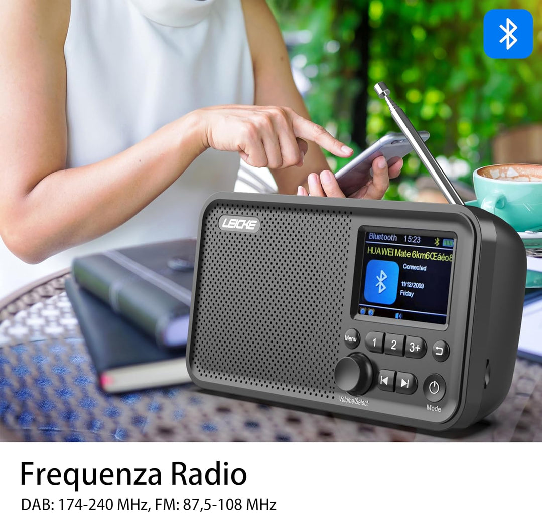 LEICKE tragbares DAB+ Radio mit Bluetooth 5.0 | DAB/DAB+ und UKW Radio, 2,4" Farbdisplay, 80 Voreins