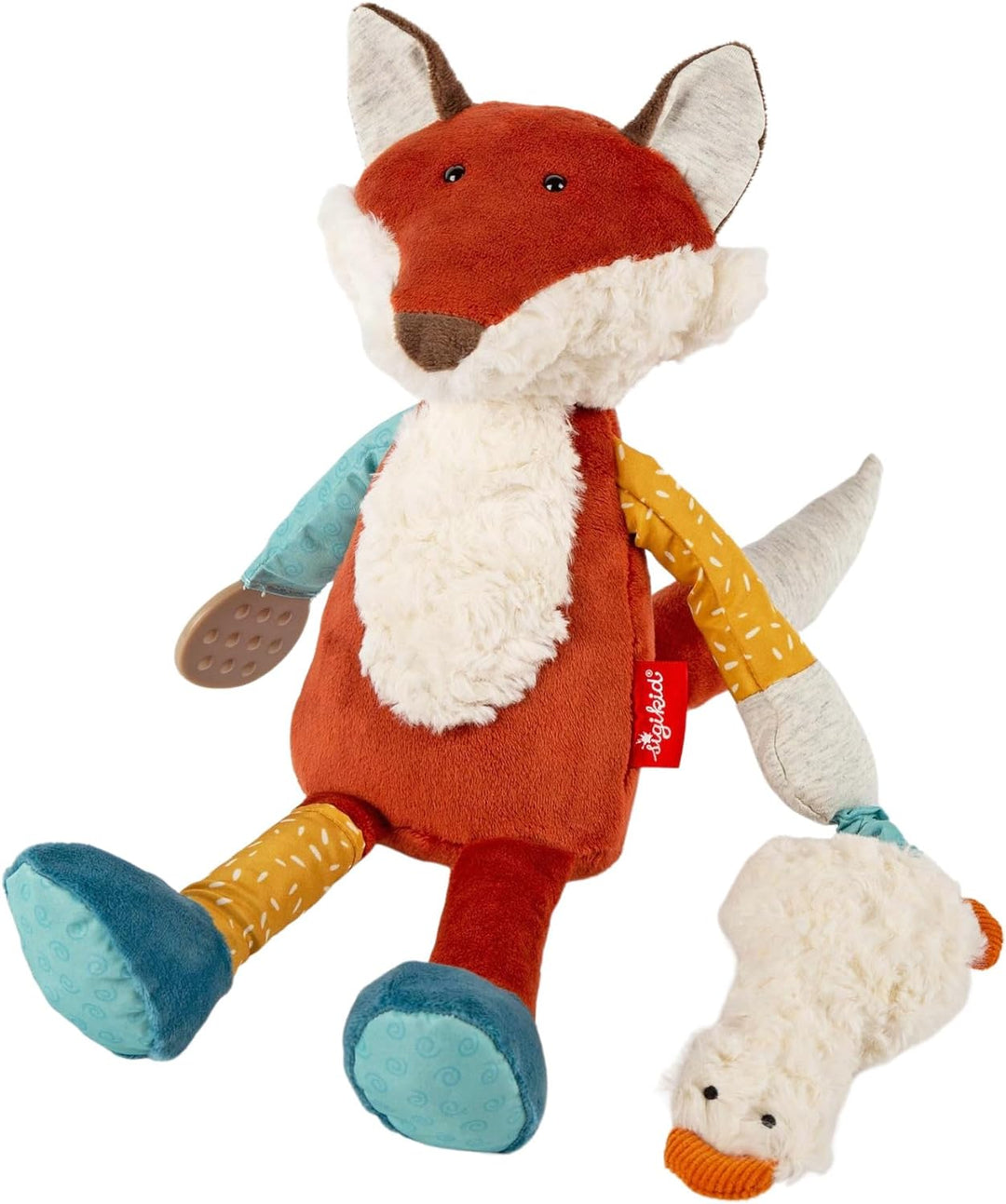 sigikid 43223 Babyaktivspielzeug Stofftier, Blau/Gelb/Rot/Fuchs, Blau/Gelb/Rot/Fuchs