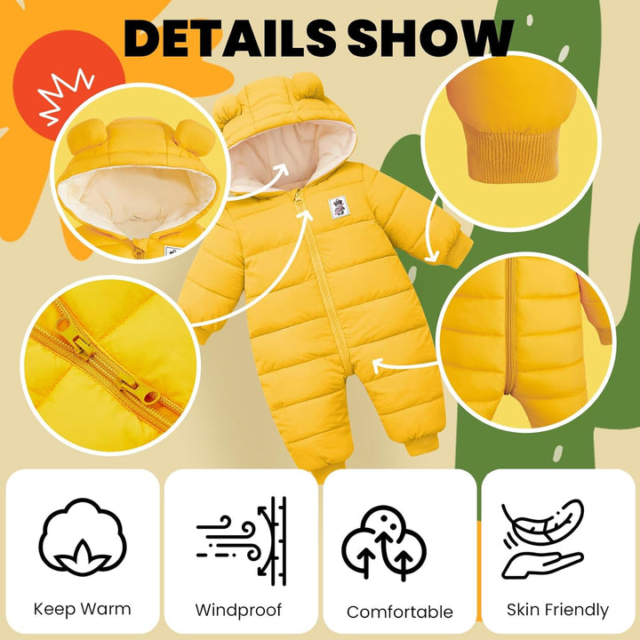 Baby Winter Overall mit Kapuze, Strampler Schneeanzug Jungen Mädchen Langarm Jumpsuit Warm Outfits G