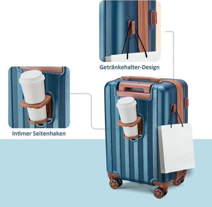 Joyway Koffer Handgepäck Kofferset 4 teilig, Hartschalen Reisekoffer mit Getränkehalter, 4 Rollen TS