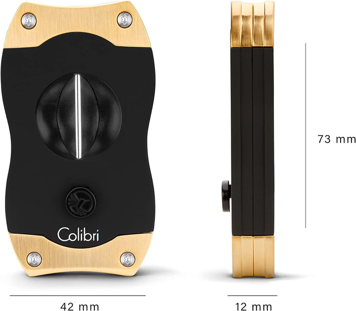 Colibri V-Cut Zigarrenschneider | Schwarz Mit Goldakzenten |Federauslöser | Tiefer 7mm V-Schnitt | B