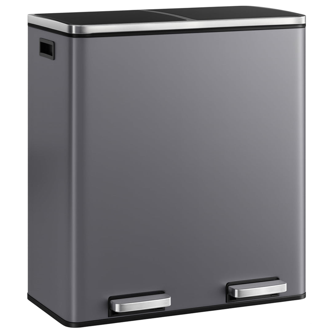 casa pura Mülleimer Küche 2×30L Grau | 2-Fach Mülltrennung, Treteimer Küche, Metall, Soft-Close, luf