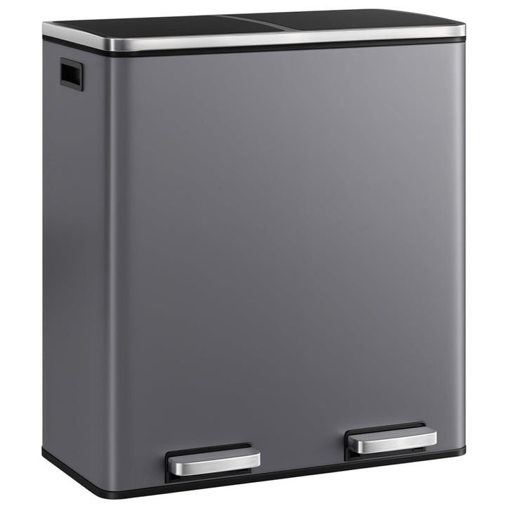 casa pura Mülleimer Küche 2×30L Grau | 2-Fach Mülltrennung, Treteimer Küche, Metall, Soft-Close, luf