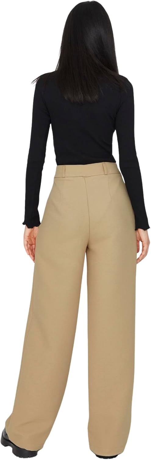 Trendyol Women's Herren Mittlerer Bund Wide Leg Hose Pants, Camel, 38