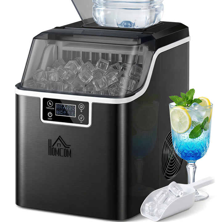 HOMCOM Eiswürfelmaschine, Ice Maker Edelstahl 24 Eiswürfel in 14-18 Min., 20kg/24h, 3,2L Wassertank,