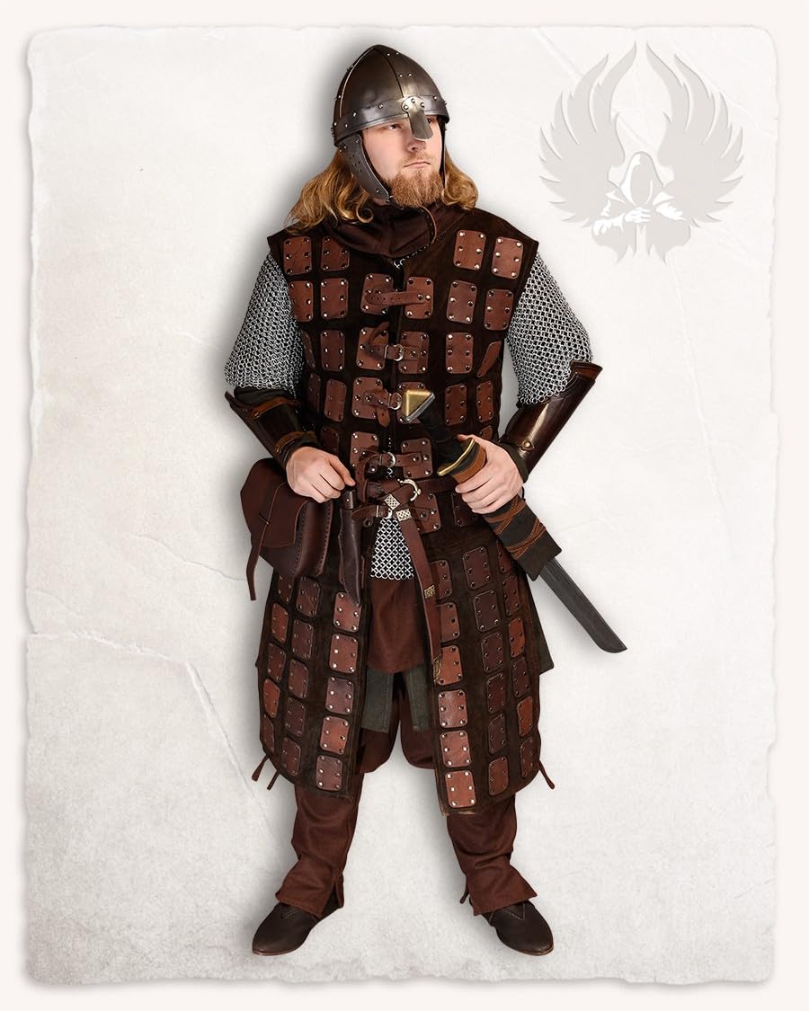 MYTHOLON Osric braune Lederbrigantine,XL-XXL, Lederrüstung mit seitlichen Schnürungen, Wildleder, Me