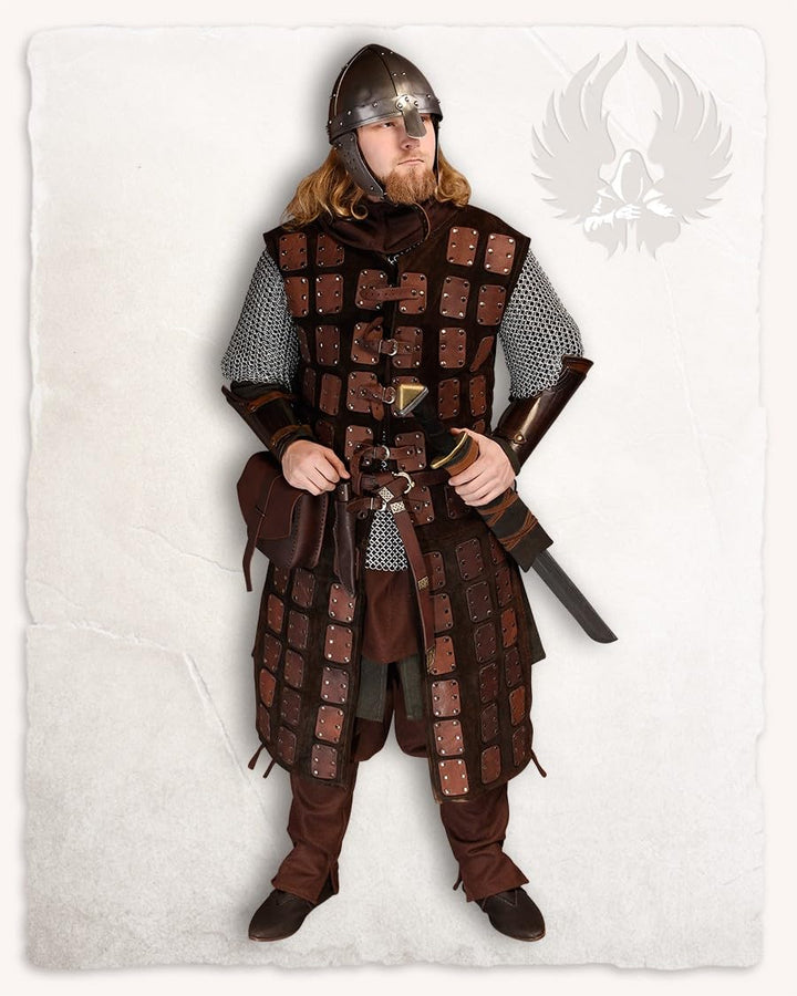 MYTHOLON Osric braune Lederbrigantine, M-L, Lederrüstung mit seitlichen Schnürungen, Wildleder, Mess