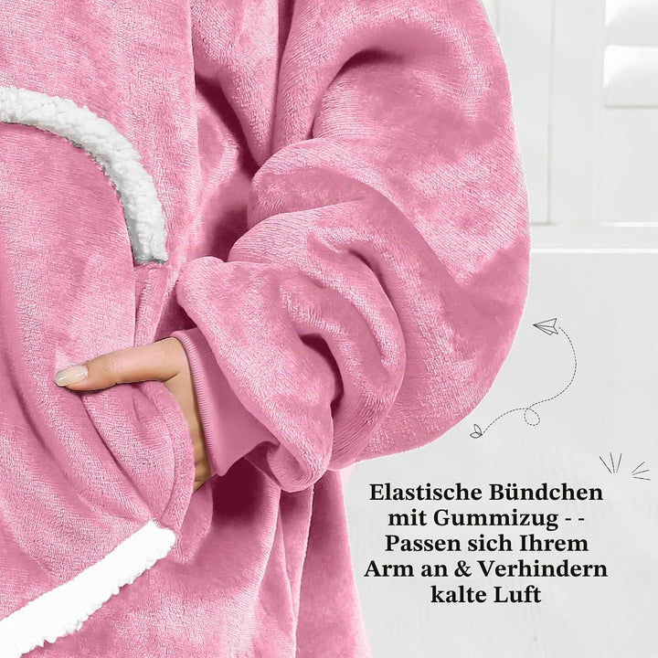 FEELJAM Decke mit Ärmeln und Kapuze, Kuscheldecke Hoodiedecken mit Reissverschluss und Taschen 120 R