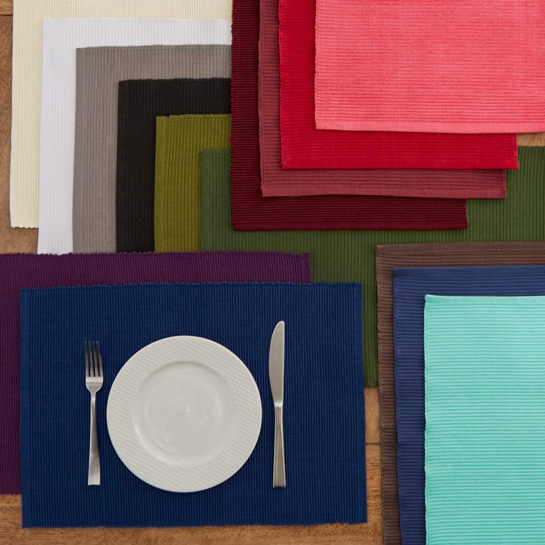DII Basic Everyday Tischset aus 100% Baumwolle, gerippt, 33 x 48 cm, Aubergine, 6-teilig Auberginefa