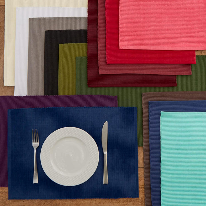 DII Basic Everyday Tischset aus 100% Baumwolle, gerippt, 33 x 48 cm, Aubergine, 6-teilig Auberginefa