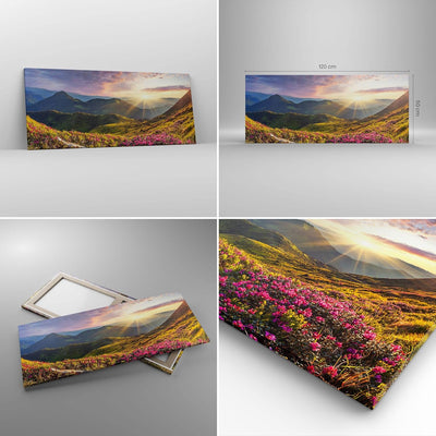 Wandbilder Dekoration Wohnzimmer Gebirge Wiese Landschaft Wald Panorama Bilder auf Leinwand 120x50cm