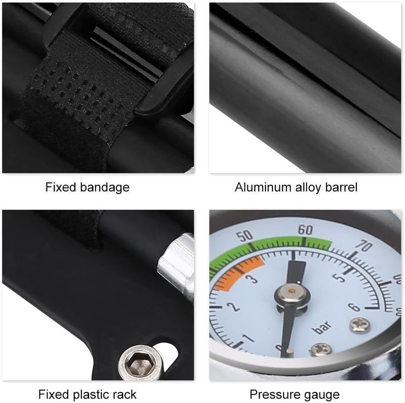 Luftpumpe Fahrradpumpe 88PSI Mini Fahrrad mit Manometer Halterung für für alle Ventile Rennrad Schwa