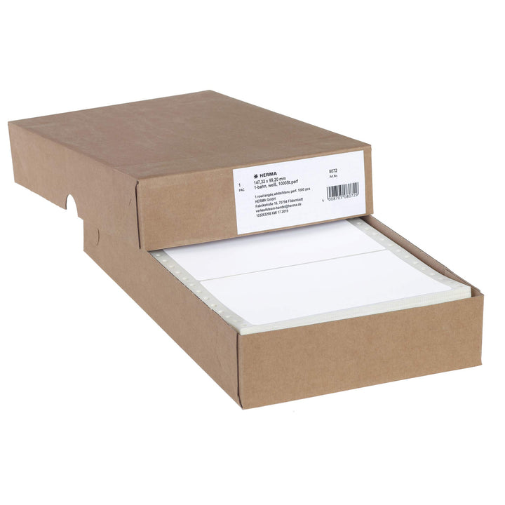 HERMA 8072 Computeretiketten endlos perforiert, 147,32 x 99,2 mm, 1-bahnig, 1000 Aufkleber, selbstkl