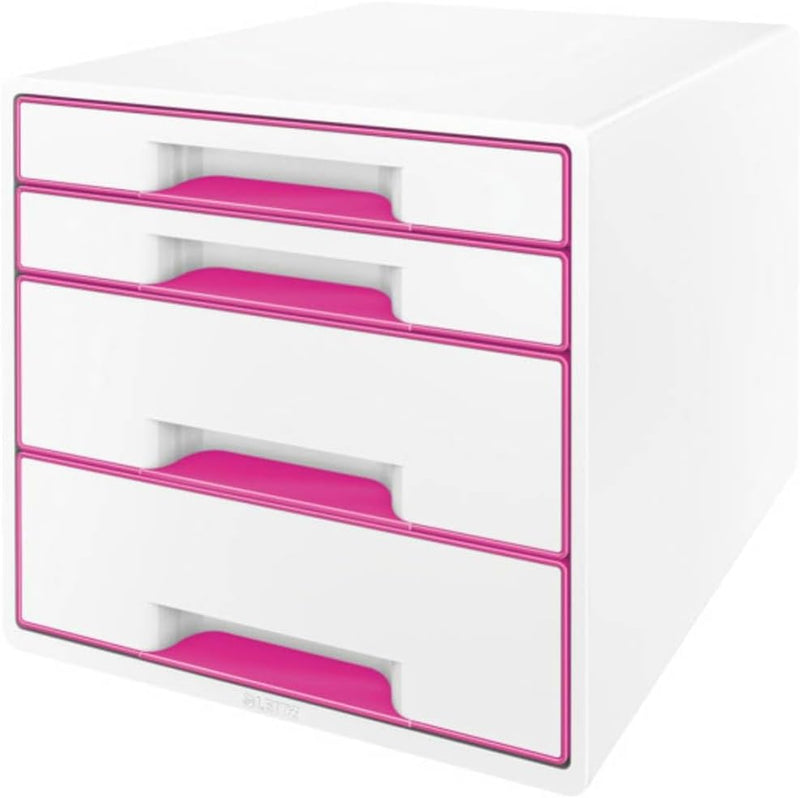 Leitz CUBE Schubladenbox mit 4 Schubladen, Weiss/Pink, A4, Inkl. transparentem Schubladeneinsatz, WO