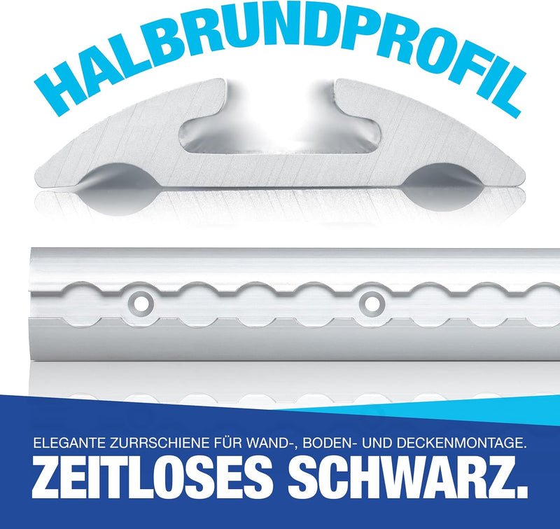 NTG 2 x 1 m Alu Airlineschiene, halbrunde Form m. Bohrungen m. Fittingen -Spar-Set- | Ladungssicheru