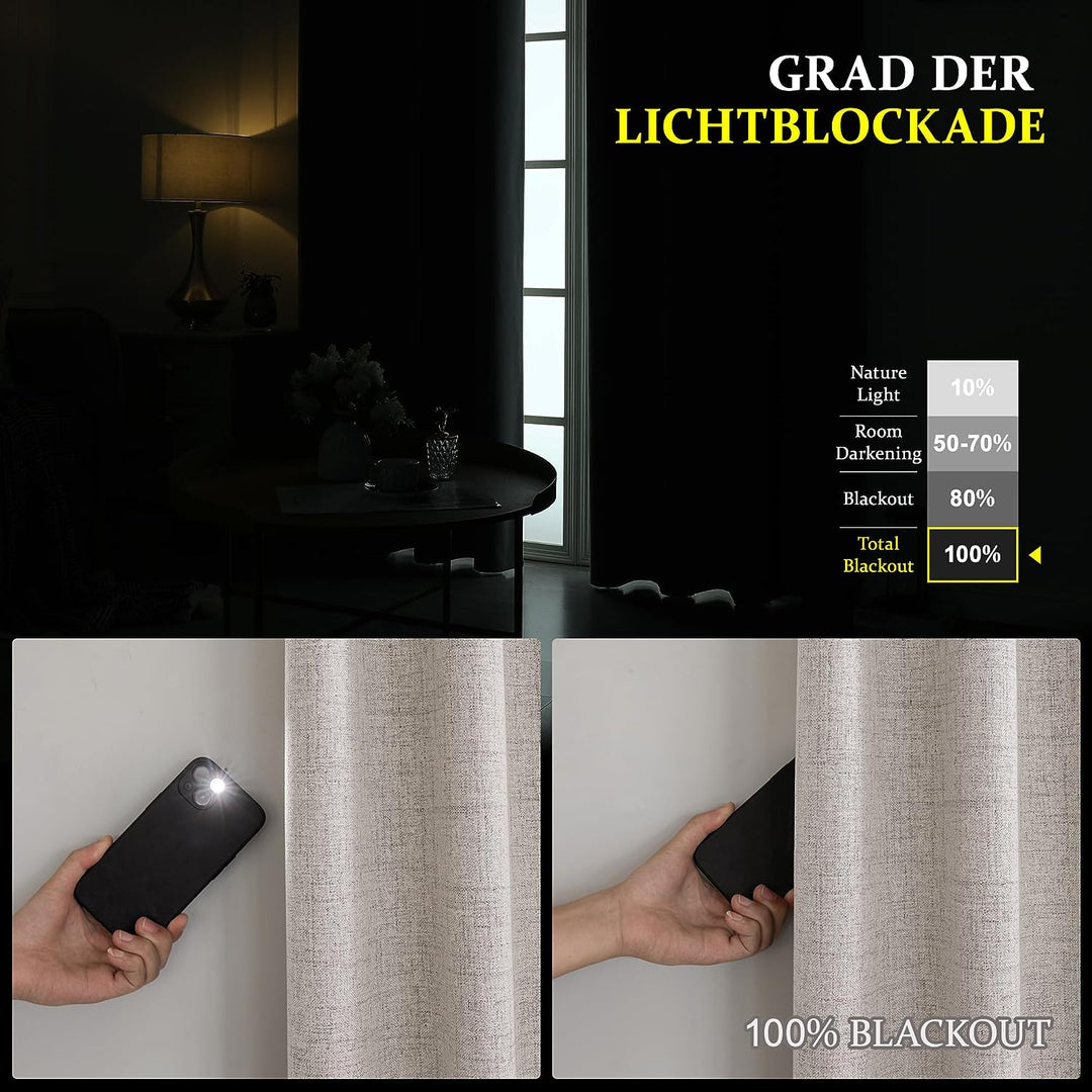 CUCRAF Leinenoptik Blickdicht Vorhänge mit Ösen Wärmeisolierte Schlafzimmer Vorhänge mit Beschichtun