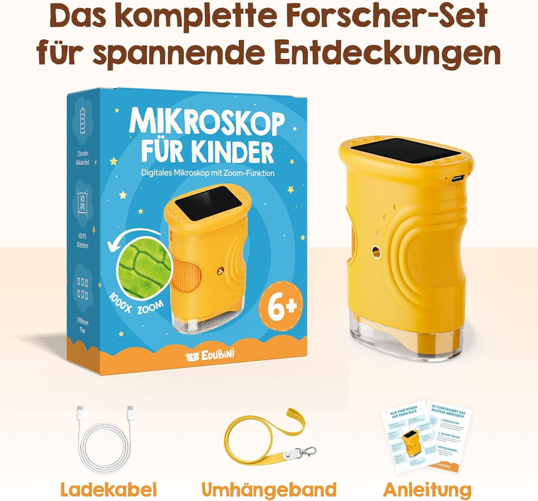 Edubini Digitales Mikroskop für Kinder [1000-fache Vergrösserung] - Tragbares Taschenmikroskop für G
