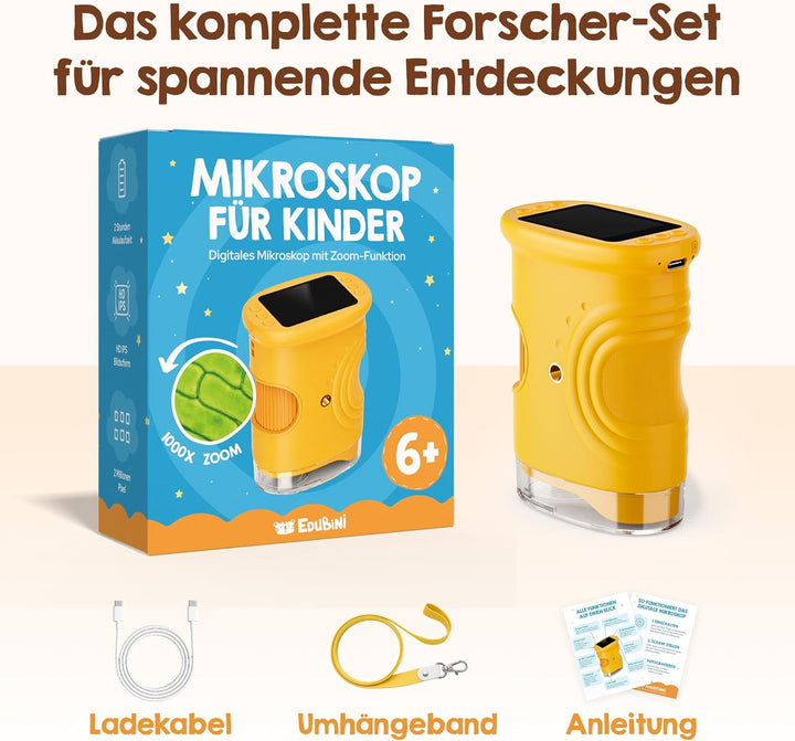 Edubini Digitales Mikroskop für Kinder [1000-fache Vergrösserung] - Tragbares Taschenmikroskop für G