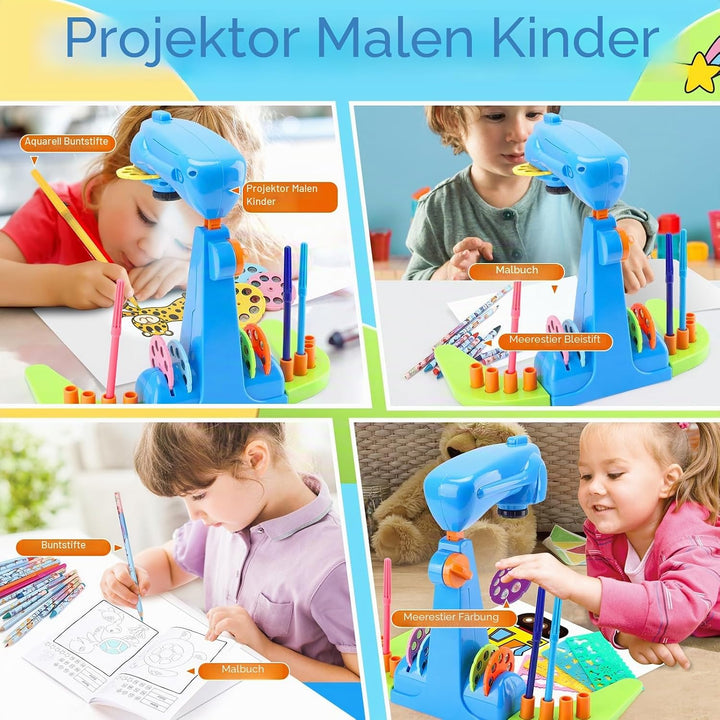 Zeichen-Projektor für Kinder, Kunst- und Bastelset, Spielzeug für Jungen ab 3 Jahren, einschliesslic