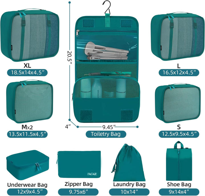 BAGAIL 10er-Set Packwürfel in verschiedenen Grössen Packorganizer für Reisezubehör Handgepäckkoffer