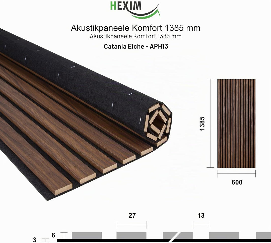 HEXIM Akustikpaneele 4 Stück 138,5x60cm Holz Comfort - flexible Holzpaneele Platten Lamellenwand Hol