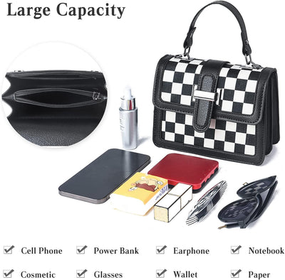 FANDARE Mode Damen Handtasche Schultertasche PU-Leder Tragetasche Schachbrett Umhängetasche Wasserdi