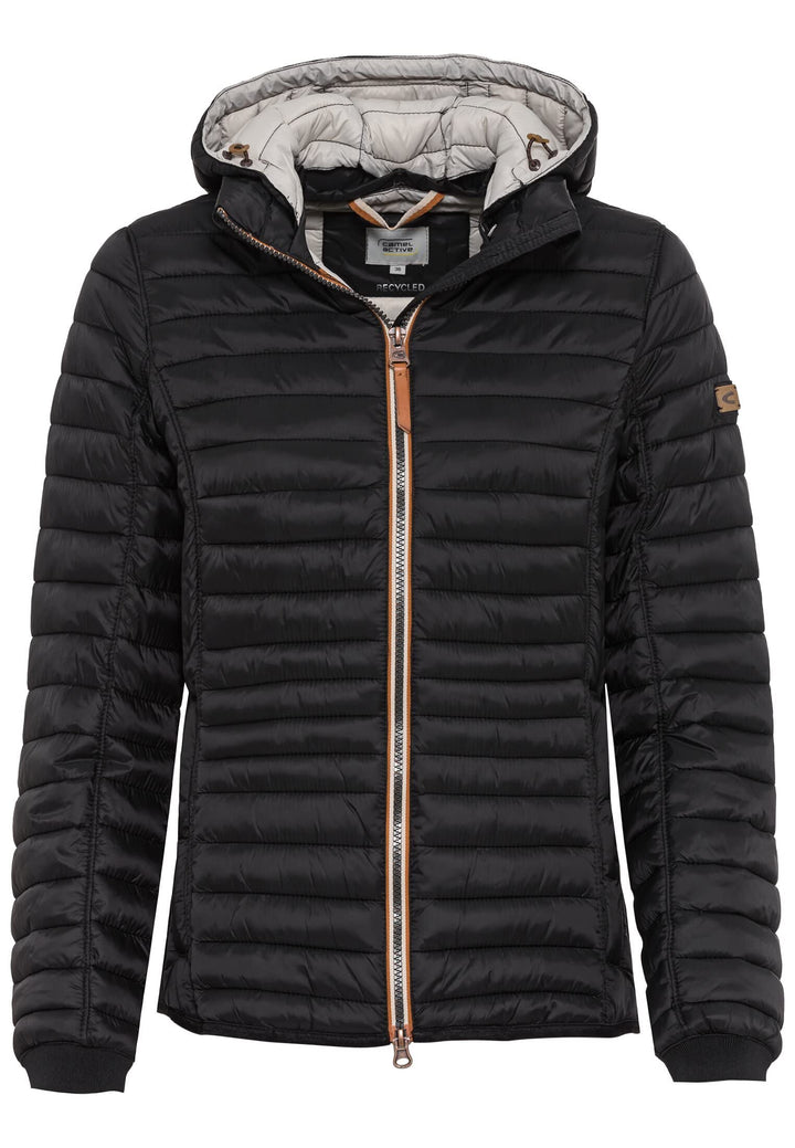 camel active Damen leichte Steppjacke mit abnehmbarer Kapuze 36 Blouson Schwarz, 36 Blouson Schwarz