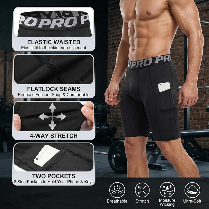 YUSHOW 3er Pack Kompressionsshorts Herren Kompressionshose Sporthose Kurz Schnell Trocknend Atmungsa
