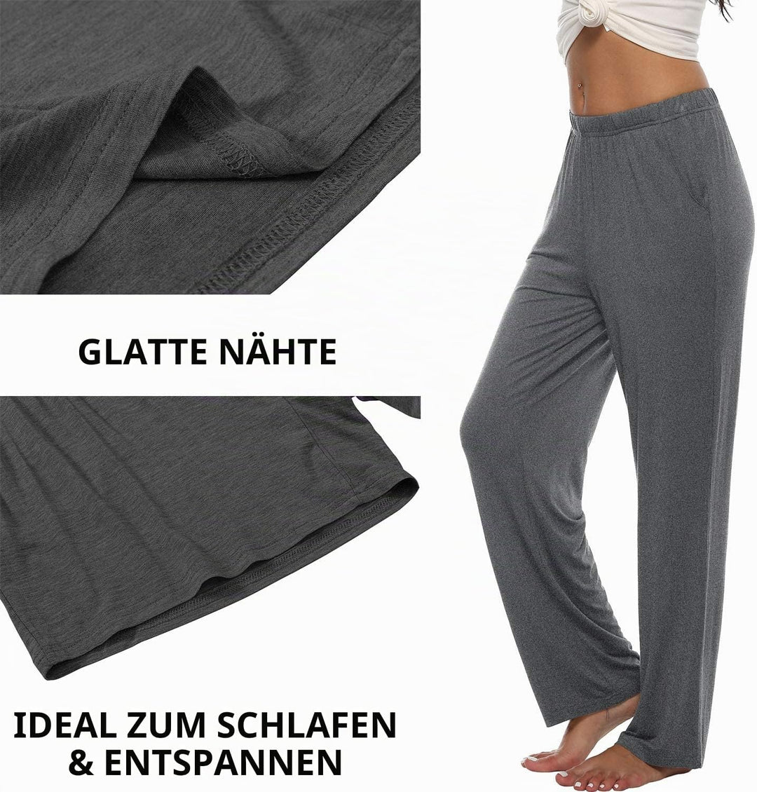 MoFiz Damen Schlafanzughose Lang Schlafhose Modal Nachtwäsche Weich Pyjamahose XS Dunkelgrau + Schwa