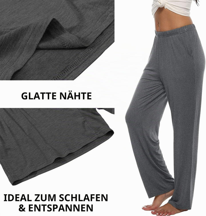 MoFiz Damen Schlafanzughose Lang Schlafhose Modal Nachtwäsche Weich Pyjamahose XS Dunkelgrau + Schwa