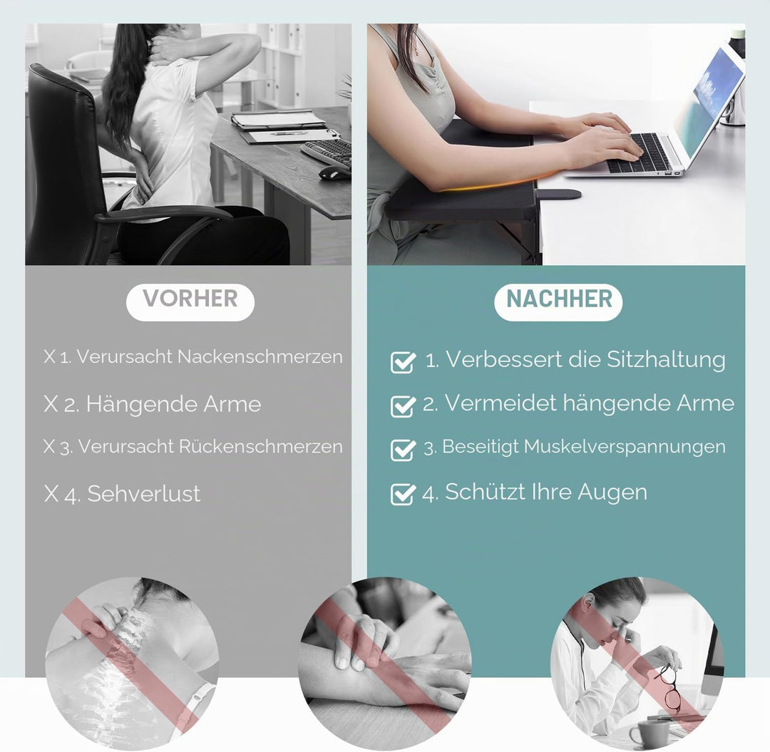 Ergonomische Schreibtischverlängerung, 90° Faltbare Schreibtisch Erweiterung Armlehnenstütze Handgel
