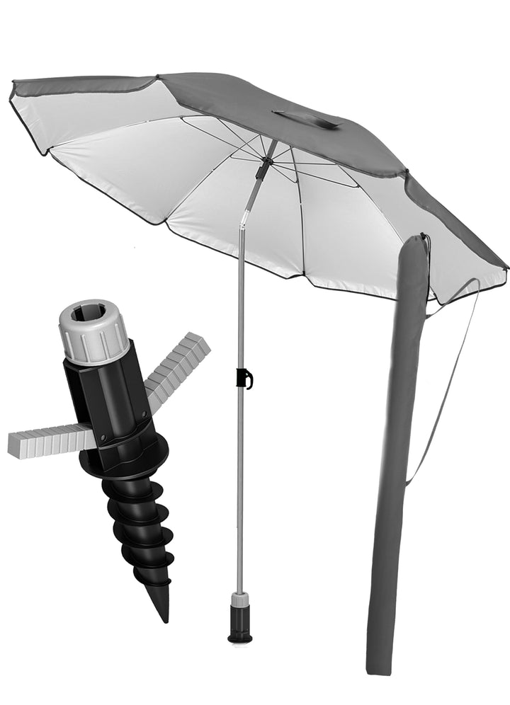 4smile Sunnyjoy Sonnenschirm Strand 3-IN-1 Set - Strandschirm windfest stabil, UPF 50+ Sonnenschirm