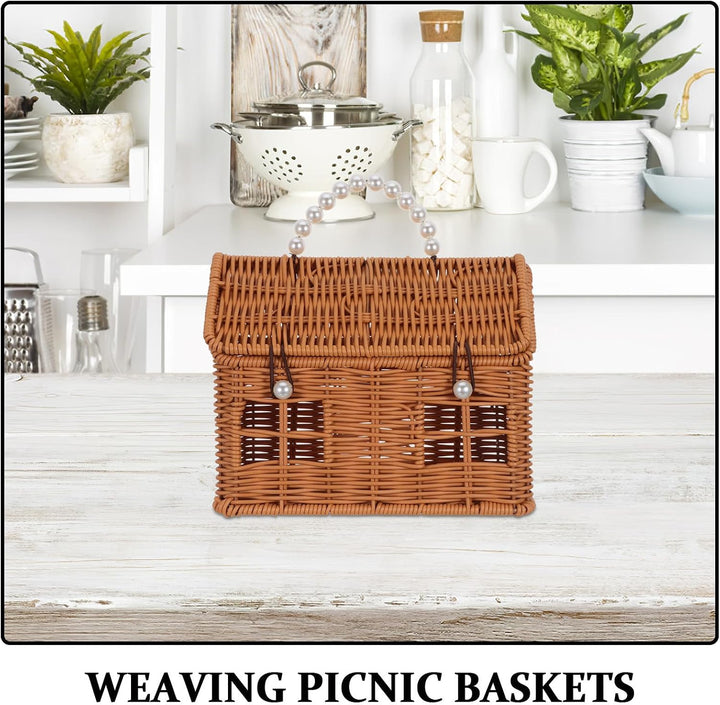 TOPBATHY Boho Handgeflochtener Picknickkorb Hausform mit Deckel und