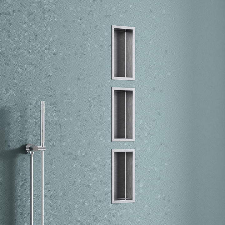 doporro Wandnische Bad Silber 15cm x 30cm x 8,3 cm | Duschablage befliesbar aus Edelstahl | Duschreg