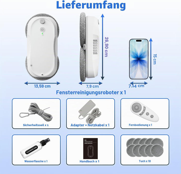 KKI Fensterreinigungsroboter, Automatischer Fensterreiniger-Roboter, Dual-Spray, max3200 Pa, KI-Pfad