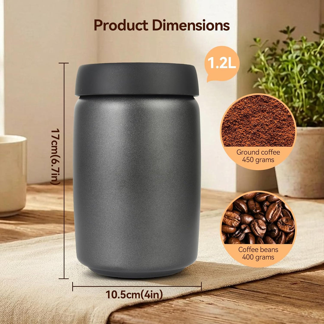 OTraki 1.2L Vakuum Kaffeedose Edelstahl, Kaffeebohnen Aufbewahrung Luftdicht Aromaschutz, Kaffeebohn
