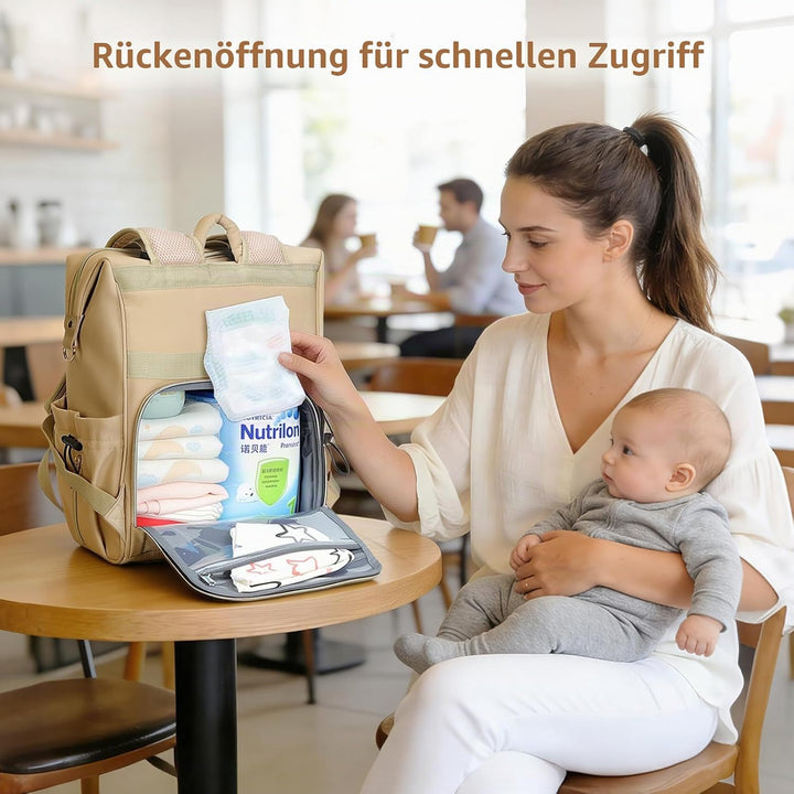 Lekesky Wickelrucksack Gross, Baby Wickeltasche Rucksack mit Wickelunterlage &amp; Kinderwagengurten, Mu