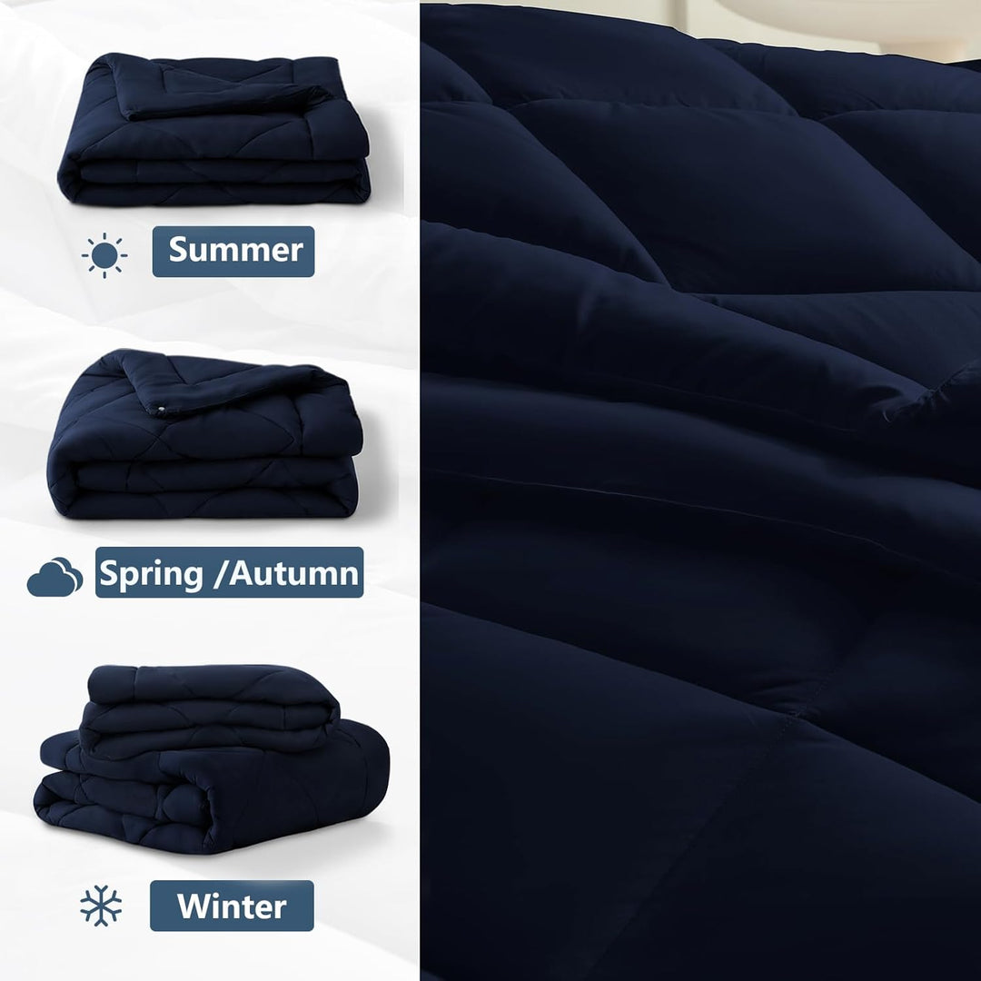 WAVVE Bettdecke 240x220 4 Jahreszeiten 2 teilig Dunkelblau - Sommerdecke 240x220cm 150gsm+Ganzjahres