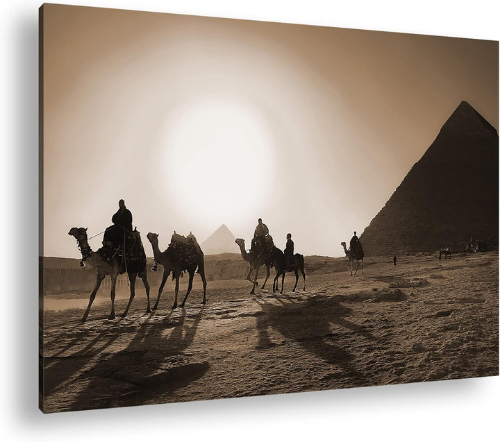 Auf den Spuren der Pyramiden von Kairo Effekt: Sepia, Format: 80x60 als Leinwandbild, Motiv fertig g