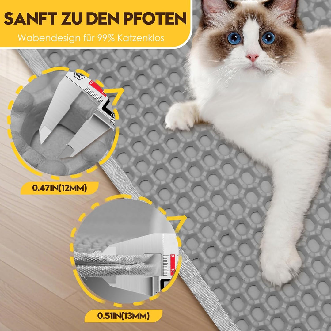 Katzenklo Matte 75x60CM, Katzenstreu Matte Doppelte Schichte, Katzenmatte Katzenklo mit Klettverschl