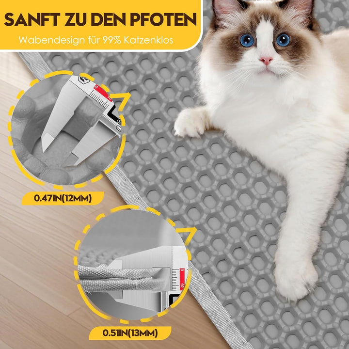 Katzenklo Matte 75x60CM, Katzenstreu Matte Doppelte Schichte, Katzenmatte Katzenklo mit Klettverschl