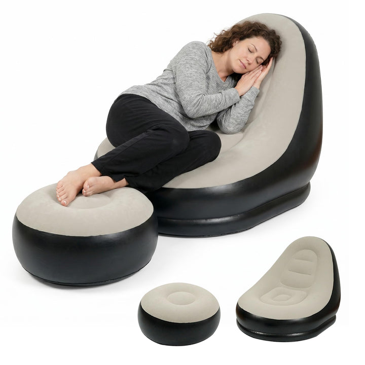 Yuragim Aufblasbares Sofa, Aufblasbarer Sessel mit Fusshocker Wasserdichtes Luftsofa mit Beflockter