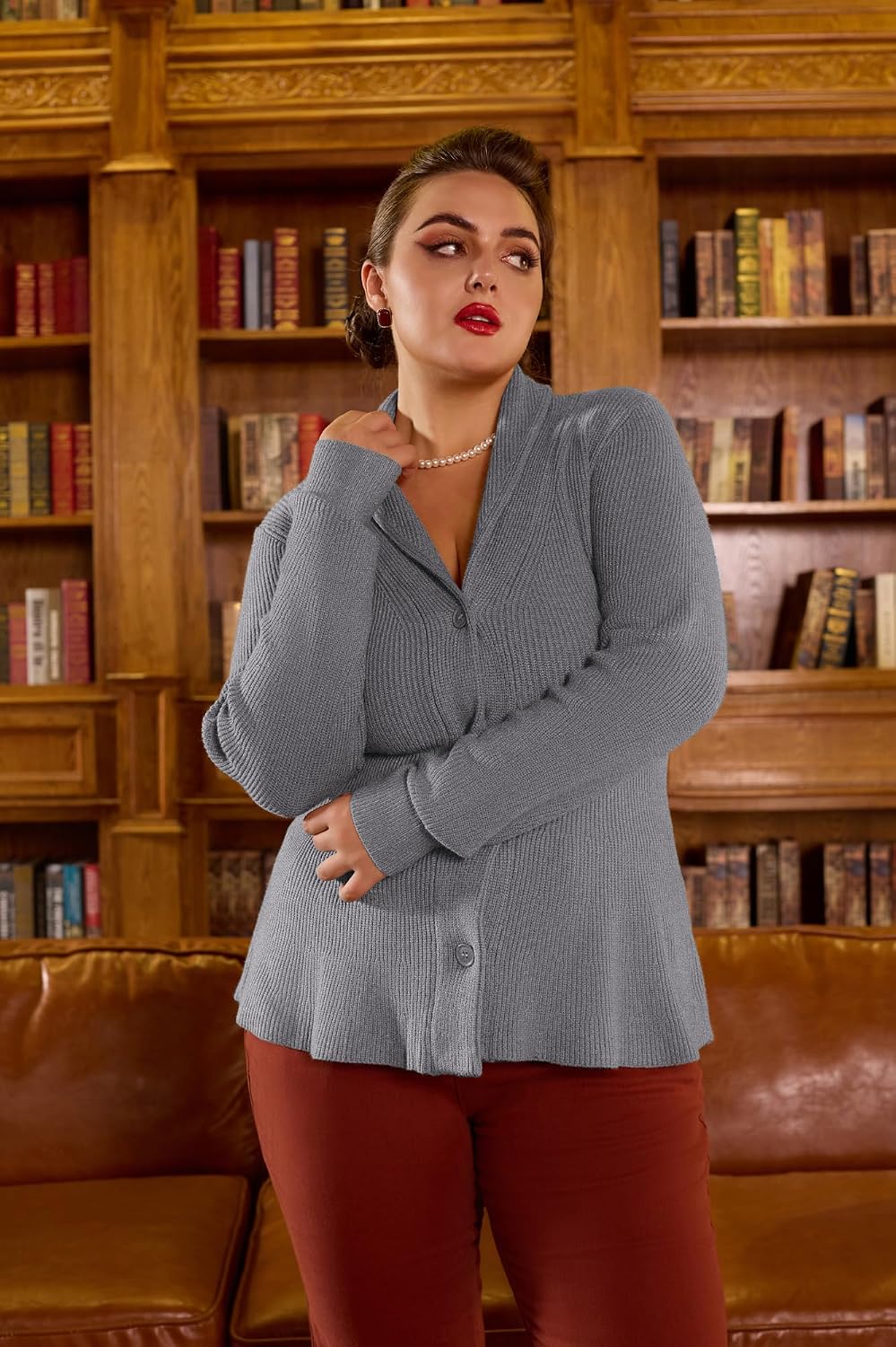 Belle Poque Damen Strickjacke Langarm Reverskragen Cardigan mit Rüschensaum Casual Strickmantel XL G