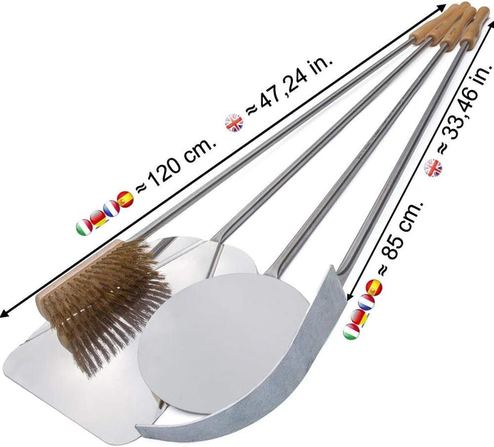 GIEMME 4 Stücke Pizzaschaufel-Set aus Edelstahl Für Tiefe Öfen 70/80 Cm