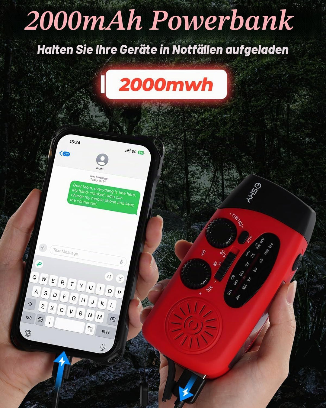Solar Radio, Esky Kurbelradio AM/FM Wasserdicht Tragbare Radios SOS Alarm Notfallradio mit Power Ban