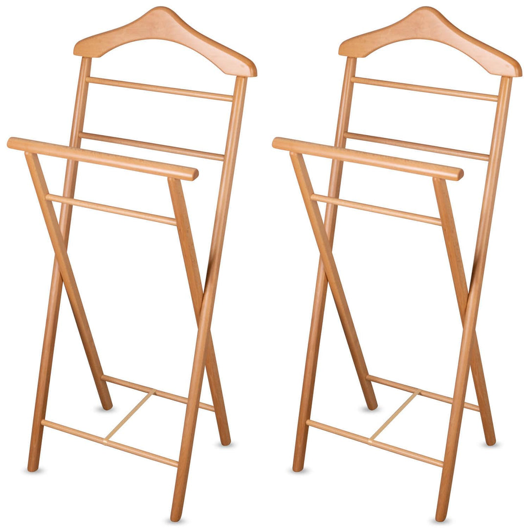 2x Herrendiener Kleiderbutler Kleiderständer Stummer Diener aus Holz klappbar und leicht (Natur lack