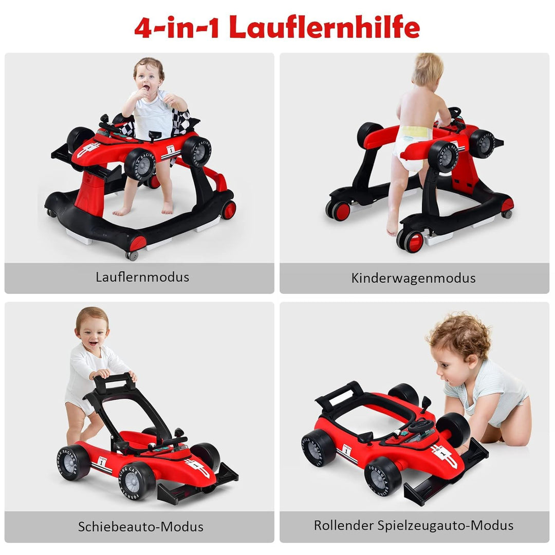 GOPLUS 4 in 1 Baby Lauflernhilfe, Lauflernwagen höhenverstellbar mit Licht &amp; Musik, Baby Walker Auto